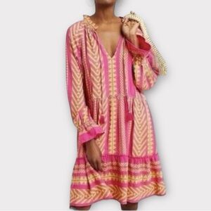 Anthropologie Maeve Dominique Dress Medium Pink Yellow Boho Geometric Tunic